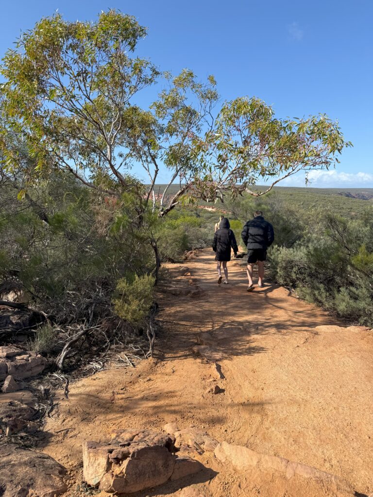 2 people starting the 9km hike of the Loop walking trail at Kalbarri National Park, WA