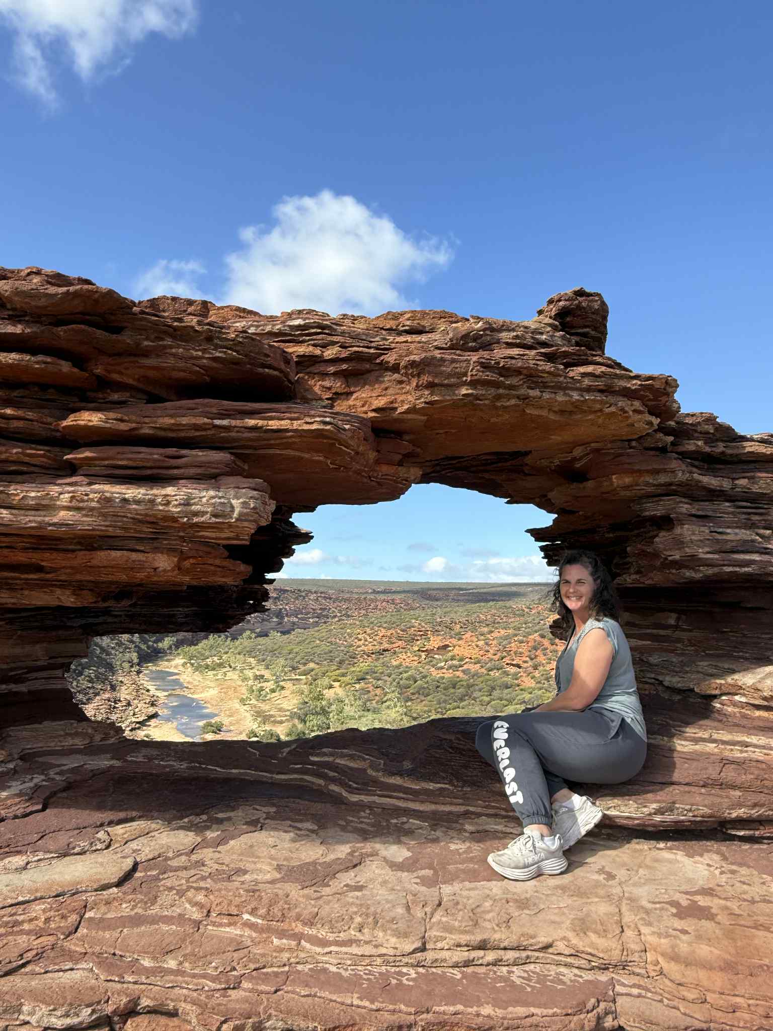 Karen admiring the view from Nature's Window of the Murchison River winding through the gorge at Kalbarri National Park