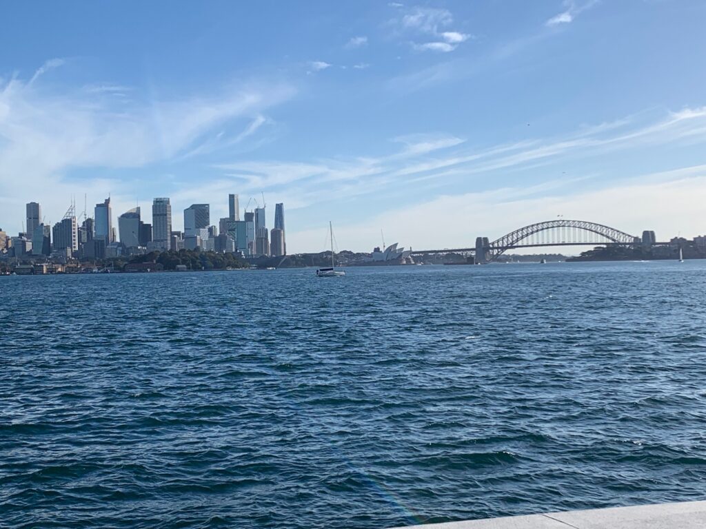 View of Sydney Harbour, city skyline and Sydney Harbour Bridge from the manly Ferry