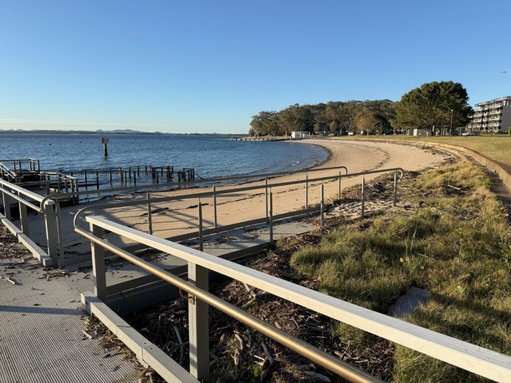 Little Beach looking from the accessible walkway to the netted swimming area, Nelson Bay