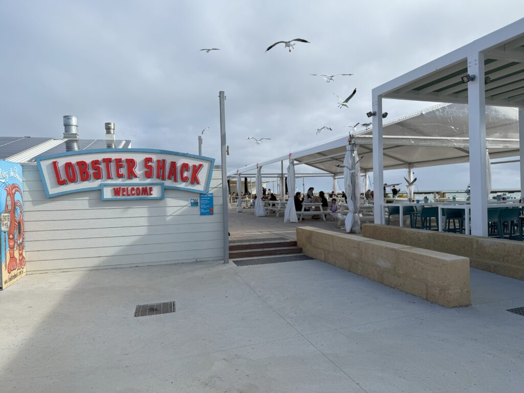 Entry to the alfresco dining area that overlooks the bay at the Lobster Shack
