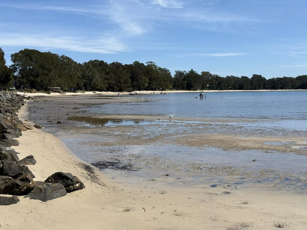 Families enjoying various water activities at Tanilba Bay