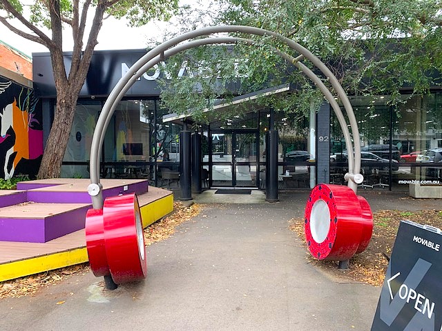 The big headphones which play music when you walk through