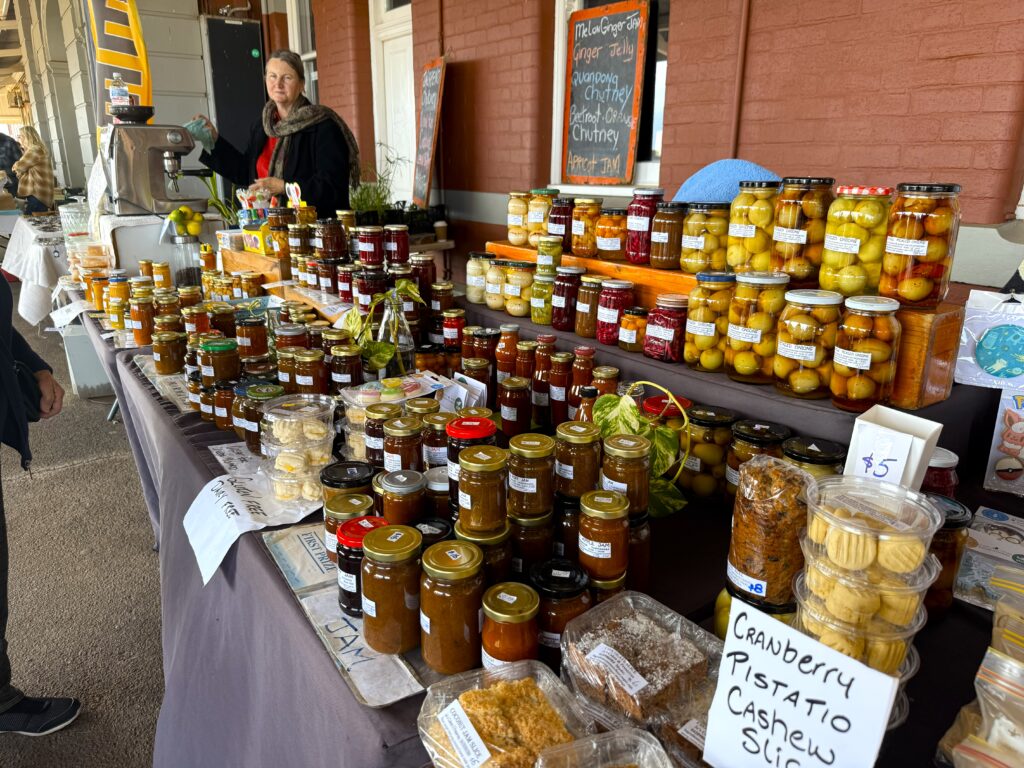 Selection of jams,  chutneys and honey at the Platform Markets