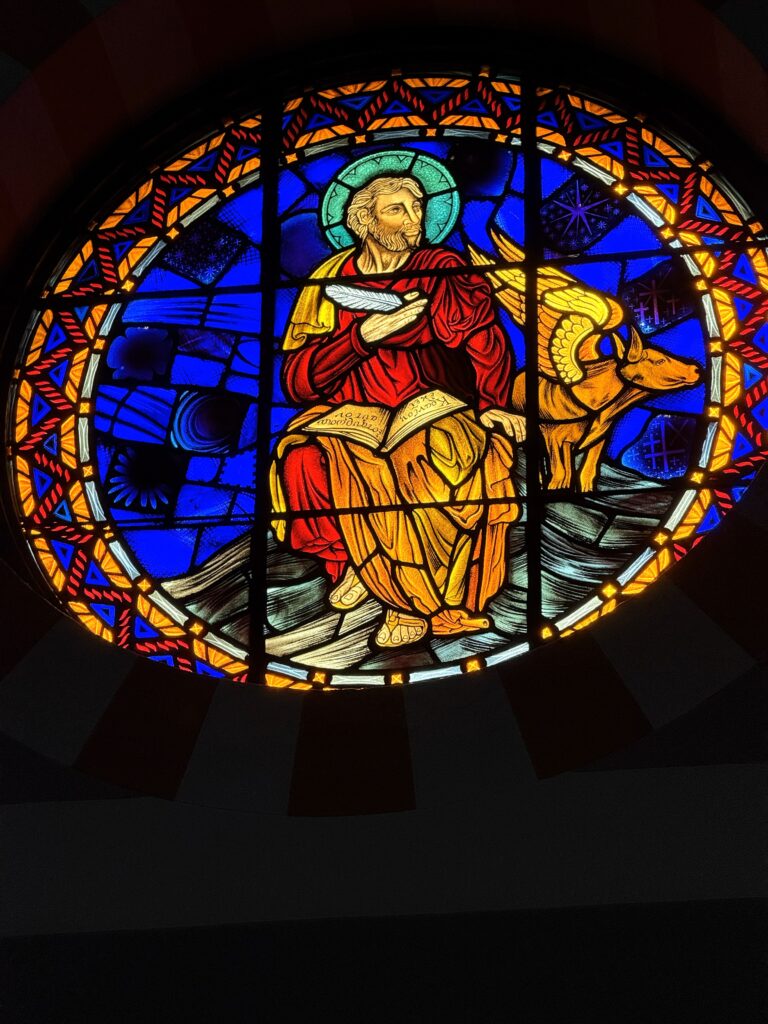 Stained glass window at St Francois Xavier Cathedral