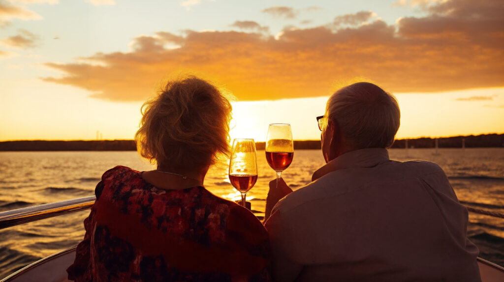 Couple enjoying a wine on a sunset cruise