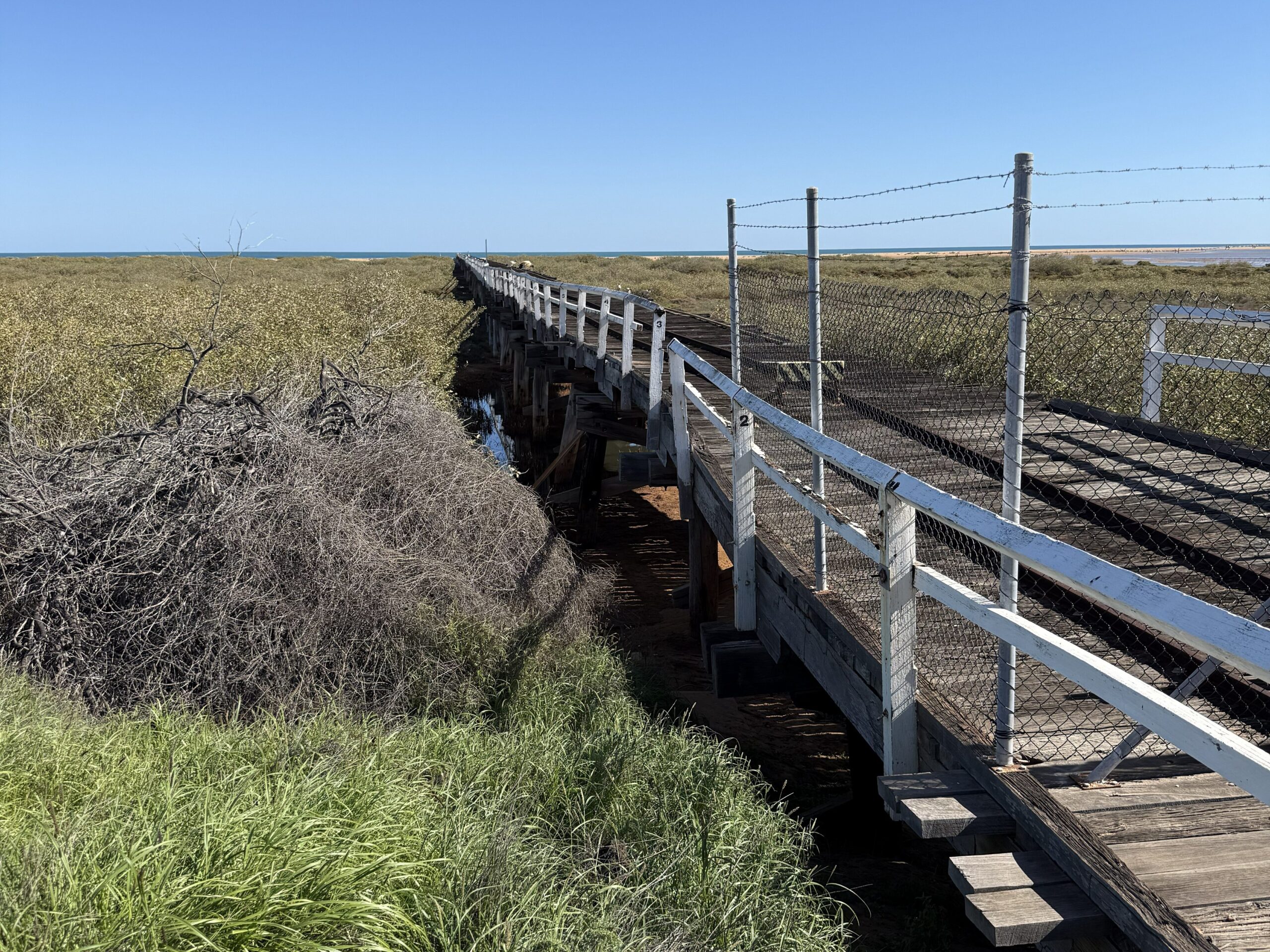 One Mile Jetty stretching over the mangroves to the Indian Ocean for the export of wool and grains.