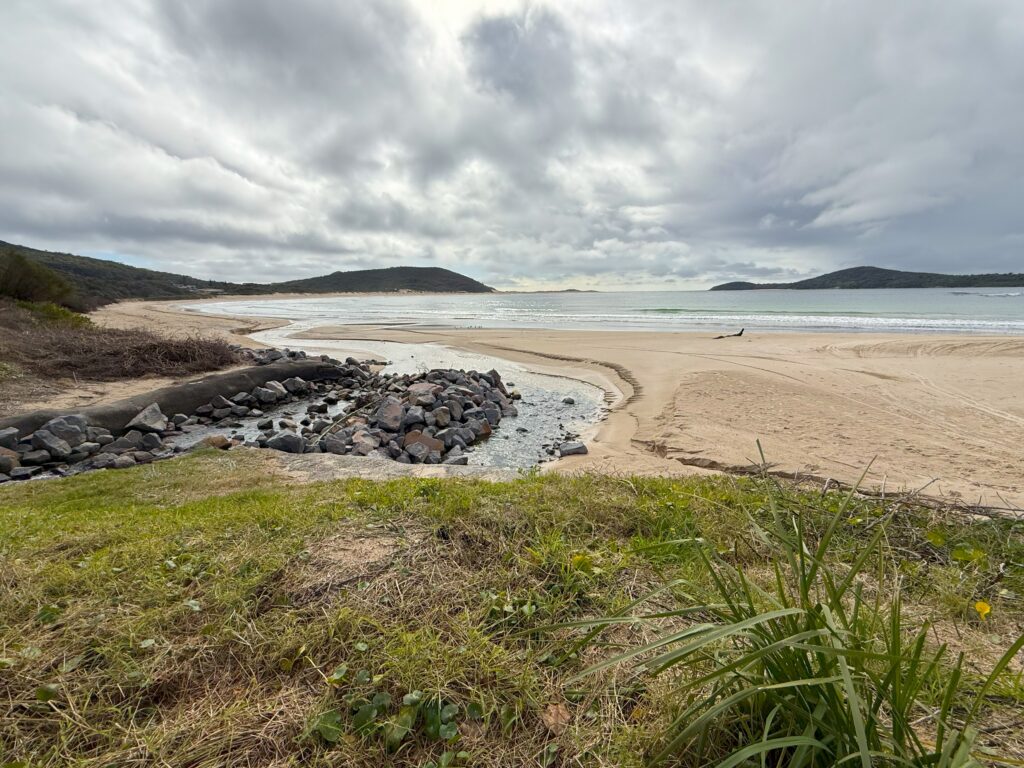 FIngal BEach looking towards Fingal Spit and Fingal Island on a stormy day