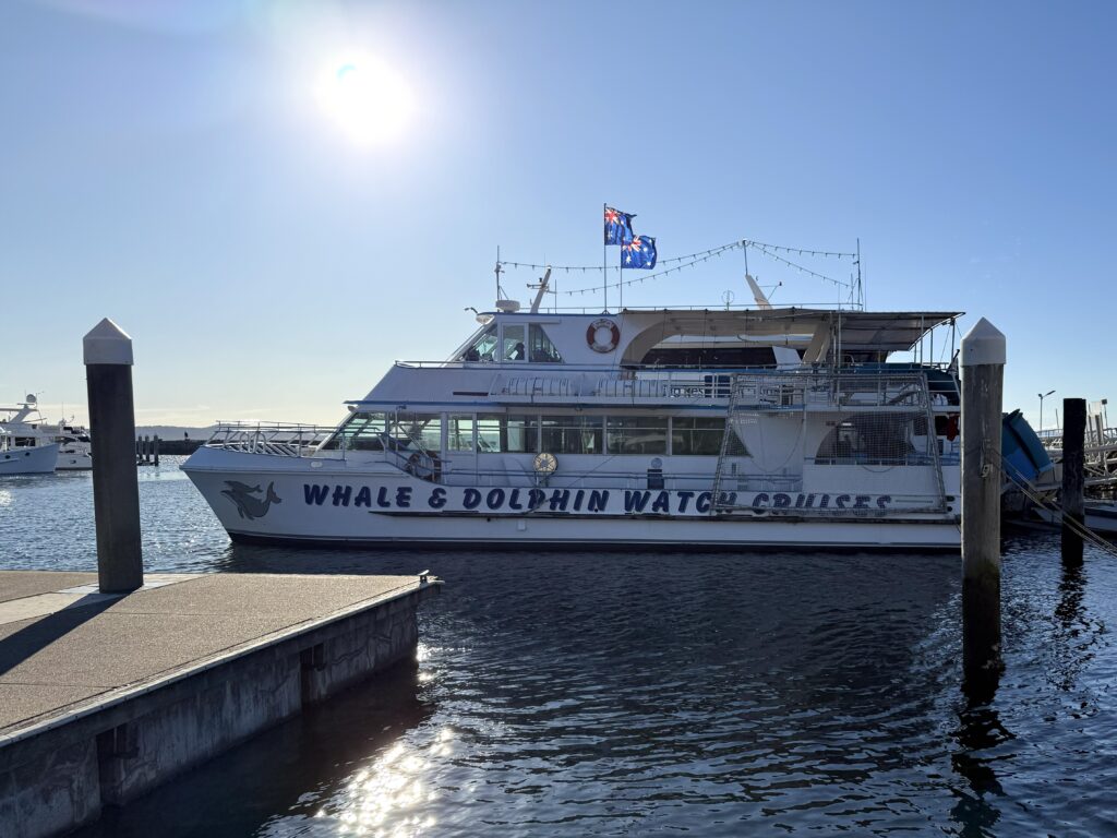 Moonshadow Dolphin Watching Cruises is a 2 storey catamaran with boom net, the largest of the dolphin watching boats to see dolphins in Port Stephens