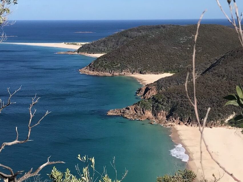 View from Tomaree Headland towards Zenith Beach and notorious Fingal Spit.