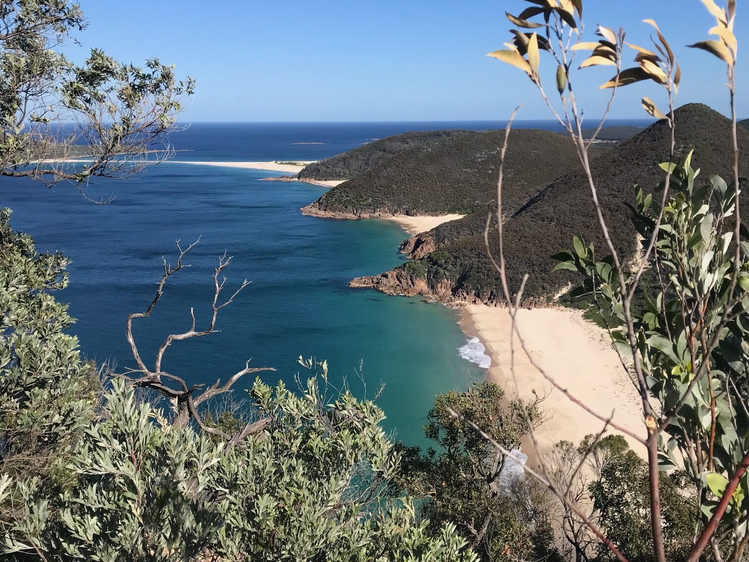 View from Tomaree Headland towards Zenith Beach and notorious Fingal Spit.