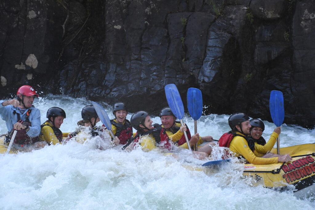 Having fun rafting on the Tully River with our family
