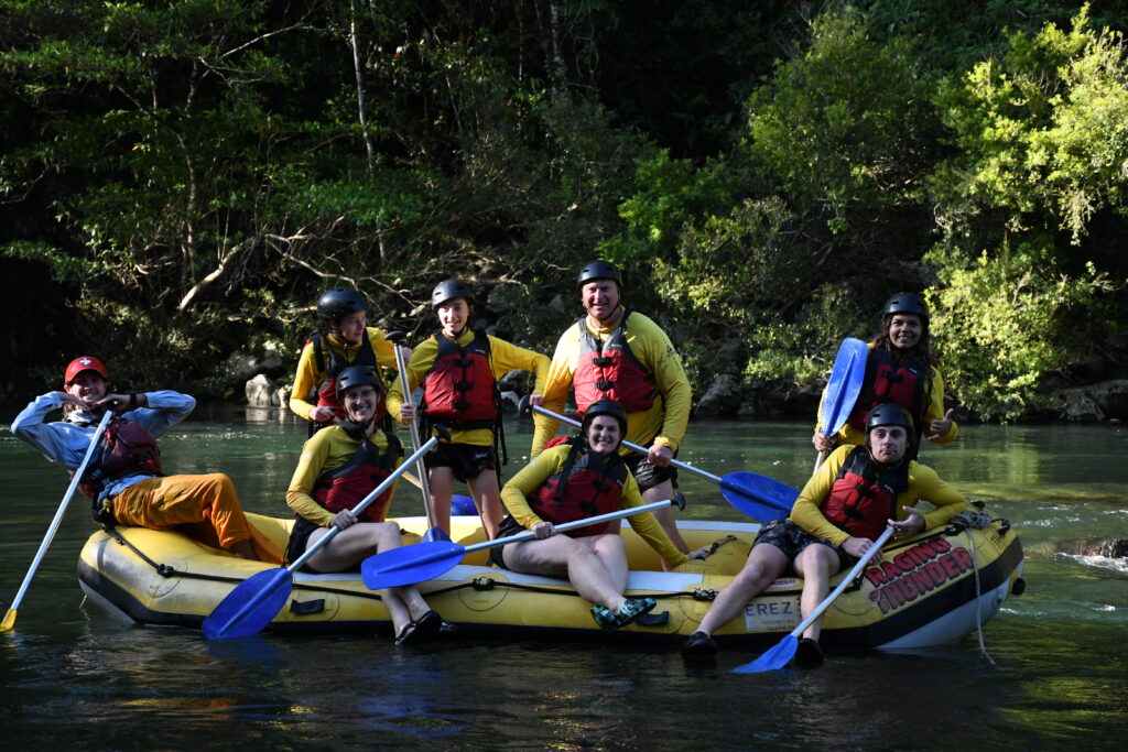 Time for a family portrait on the slower section of the Tully River whilst rafting