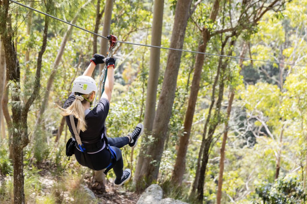 Zip-lining through the rainforest at Cape Tribulation tree top challenge in Far North Queensland