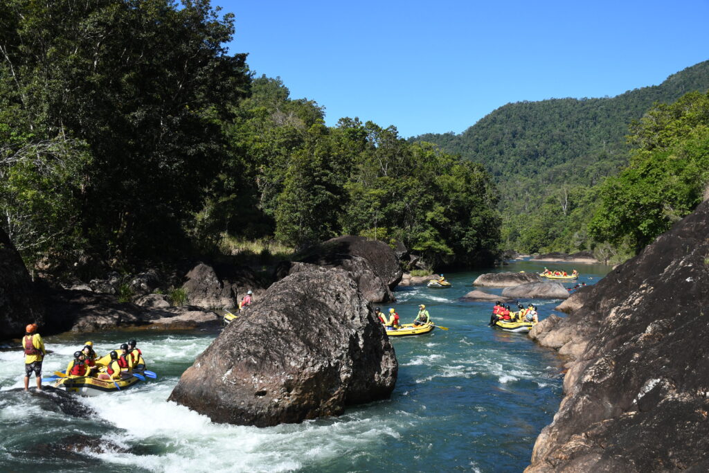 Encountering Oh Shit Rock, a rapid on the Tully River