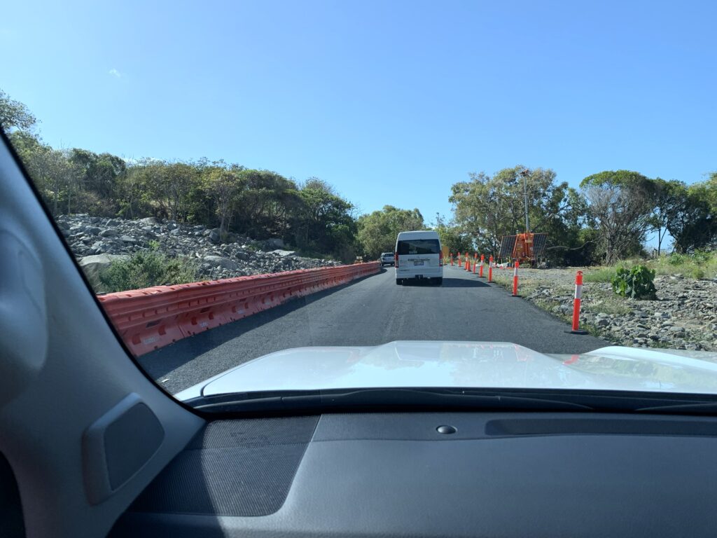 Landslips and roadwork on the Captain Cook Highway from cyclone Jasper