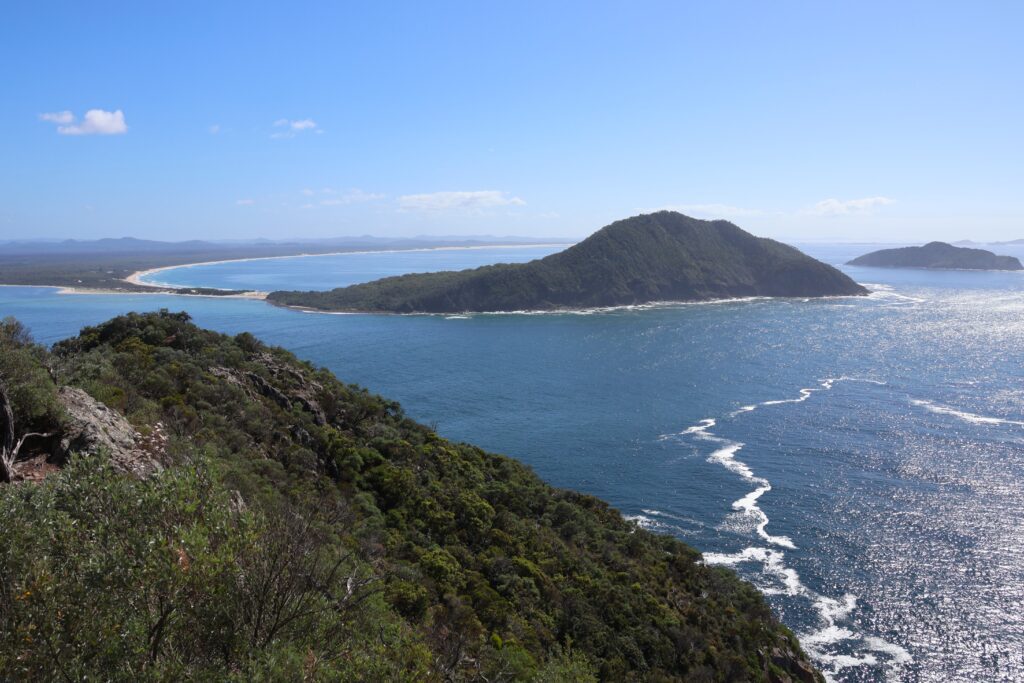 View from Tomaree Headland Summit overlooking Yacaaba, Hawks Nest and Broughton Island