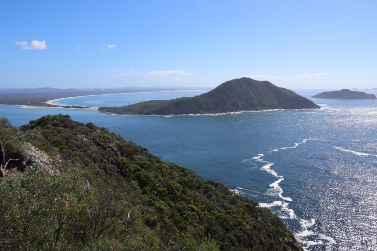 View from Tomaree Headland Summit overlooking Yacaaba, Hawks Nest and Broughton Island